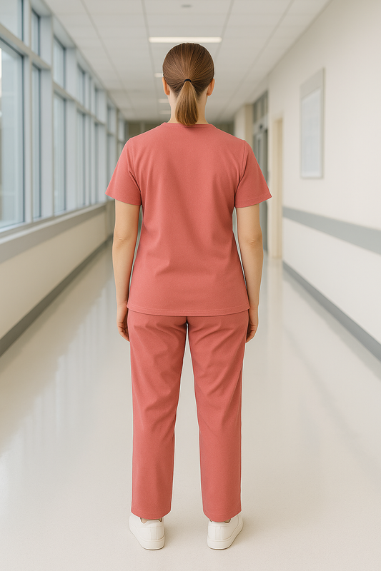 Women’s 5-Pocket Scrub Suit in Pink | Soft & Comfortable Cotton-Blend Medical Uniform