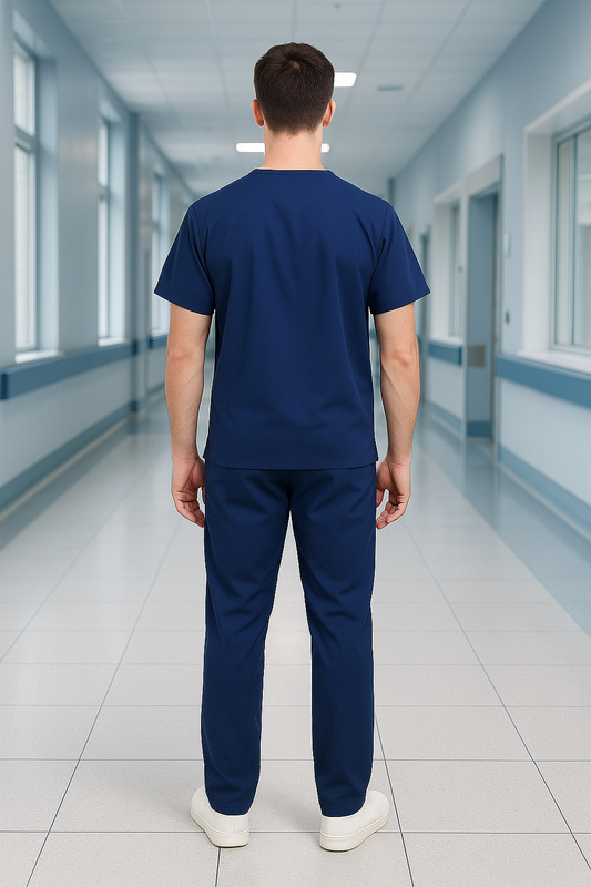 Men’s 5-Pocket Scrub Suit in Navy Blue | Comfortable & Durable Cotton-Blend Medical Uniform