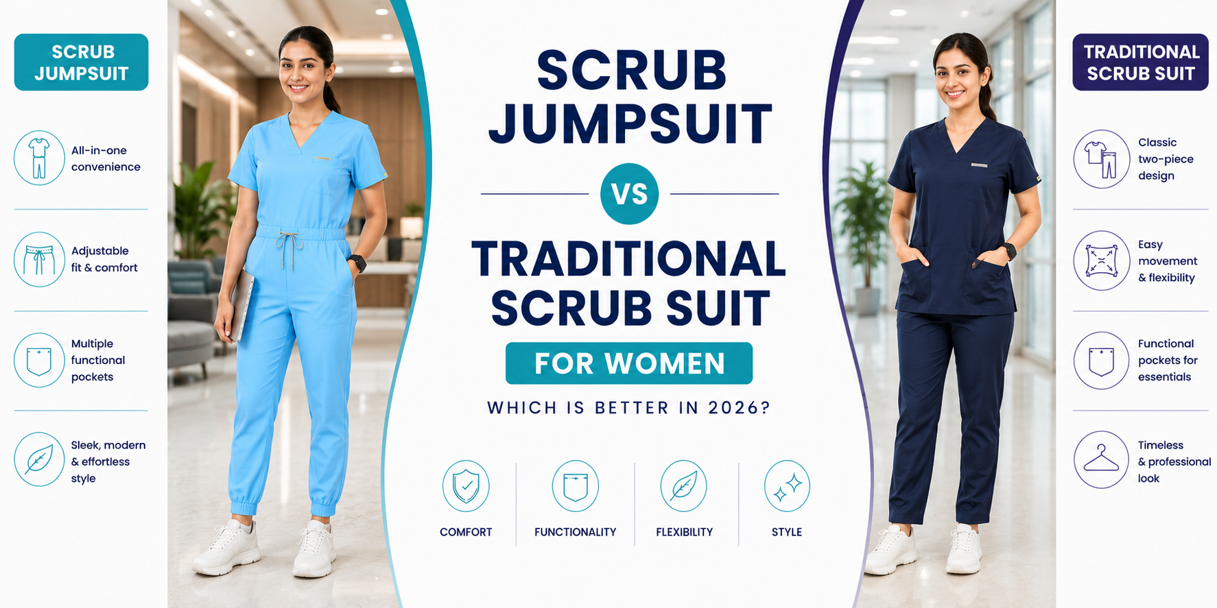 Scrub Jumpsuit vs Traditional Scrub Suit for Women: Which is Better in 2026?