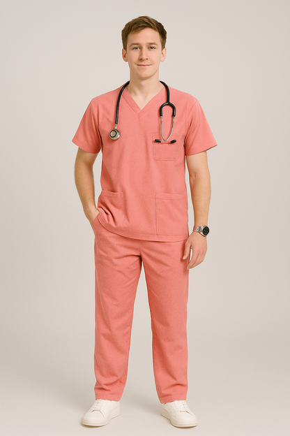 Male Scrub Suit – 5 Pockets | Pink | Comfortable & Durable Medical Uniform for Men - Zylacia
