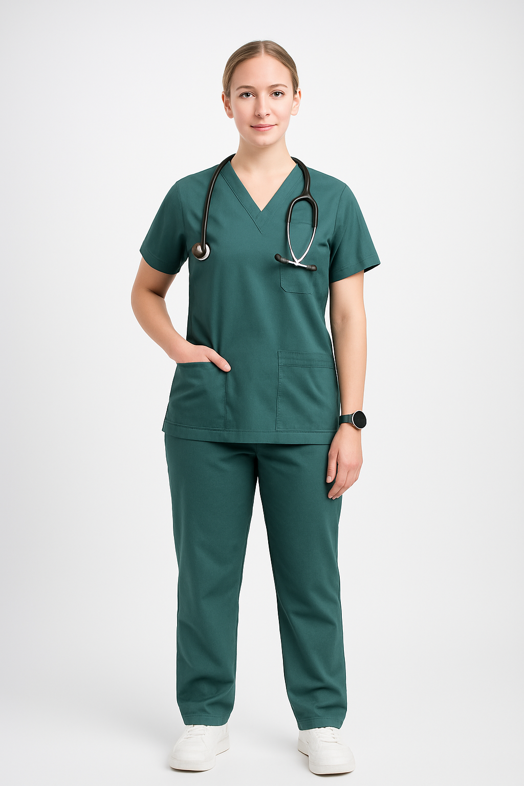 Female Scrub Suit – 5 Pockets | Bottle Green | Comfortable Cotton-Blend Medical Uniform for Women - Zylacia