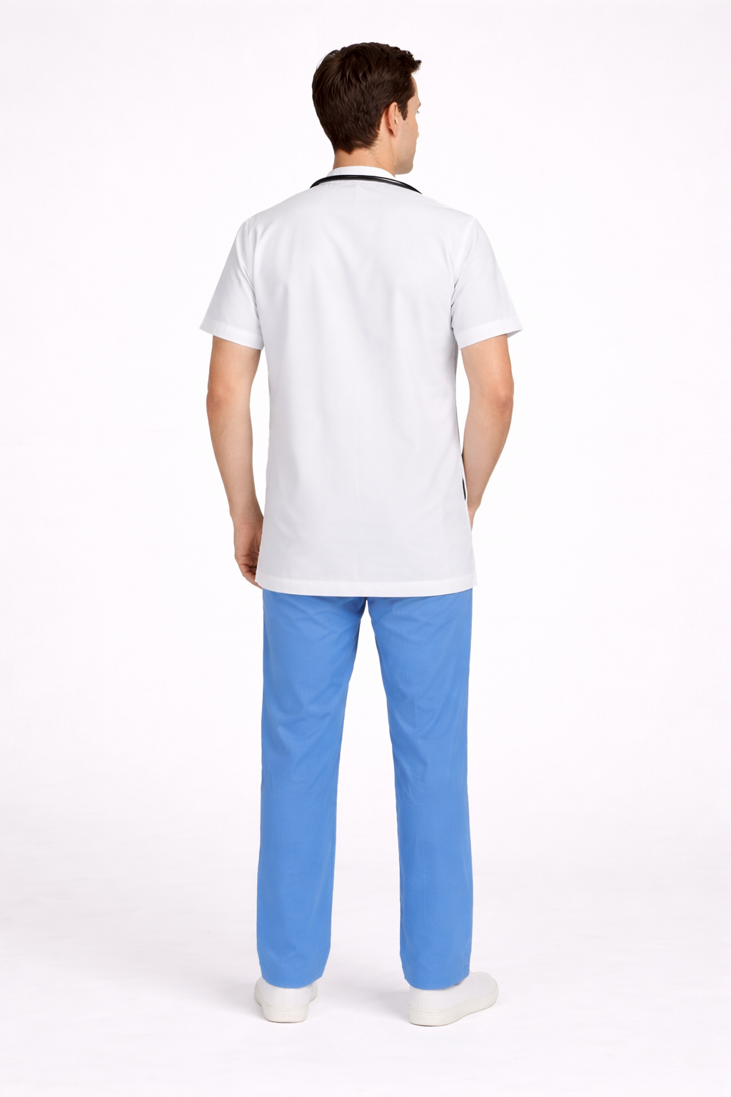 Half Sleeve Doctor Apron for Men – 3 Pockets | Short Medical Coat | White