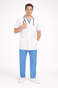 Half Sleeve Doctor Apron for Men – 3 Pockets | Short Medical Coat | White