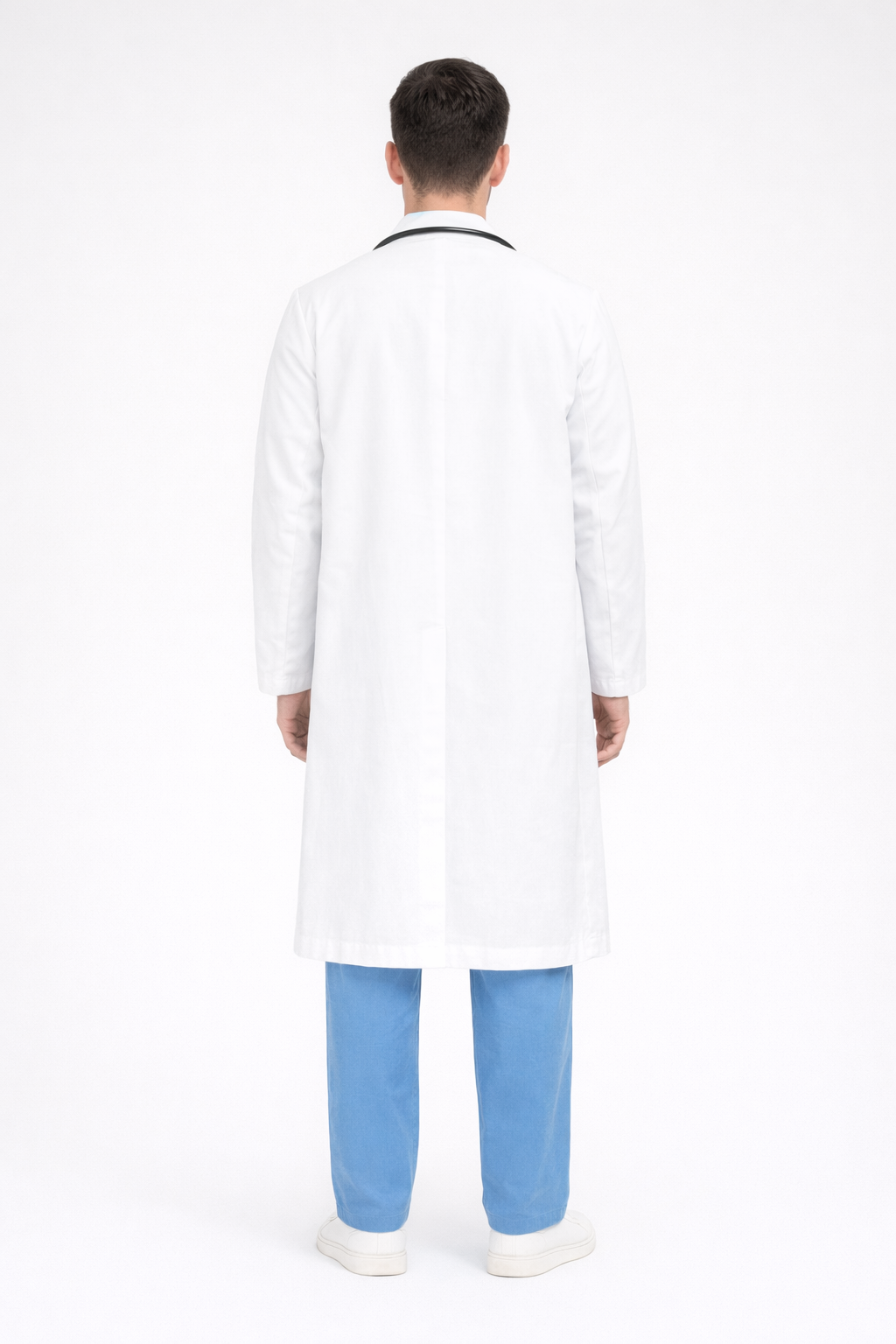 Full Sleeve Doctor Apron for Men – 3 Pockets | Long-Length Medical Coat | White