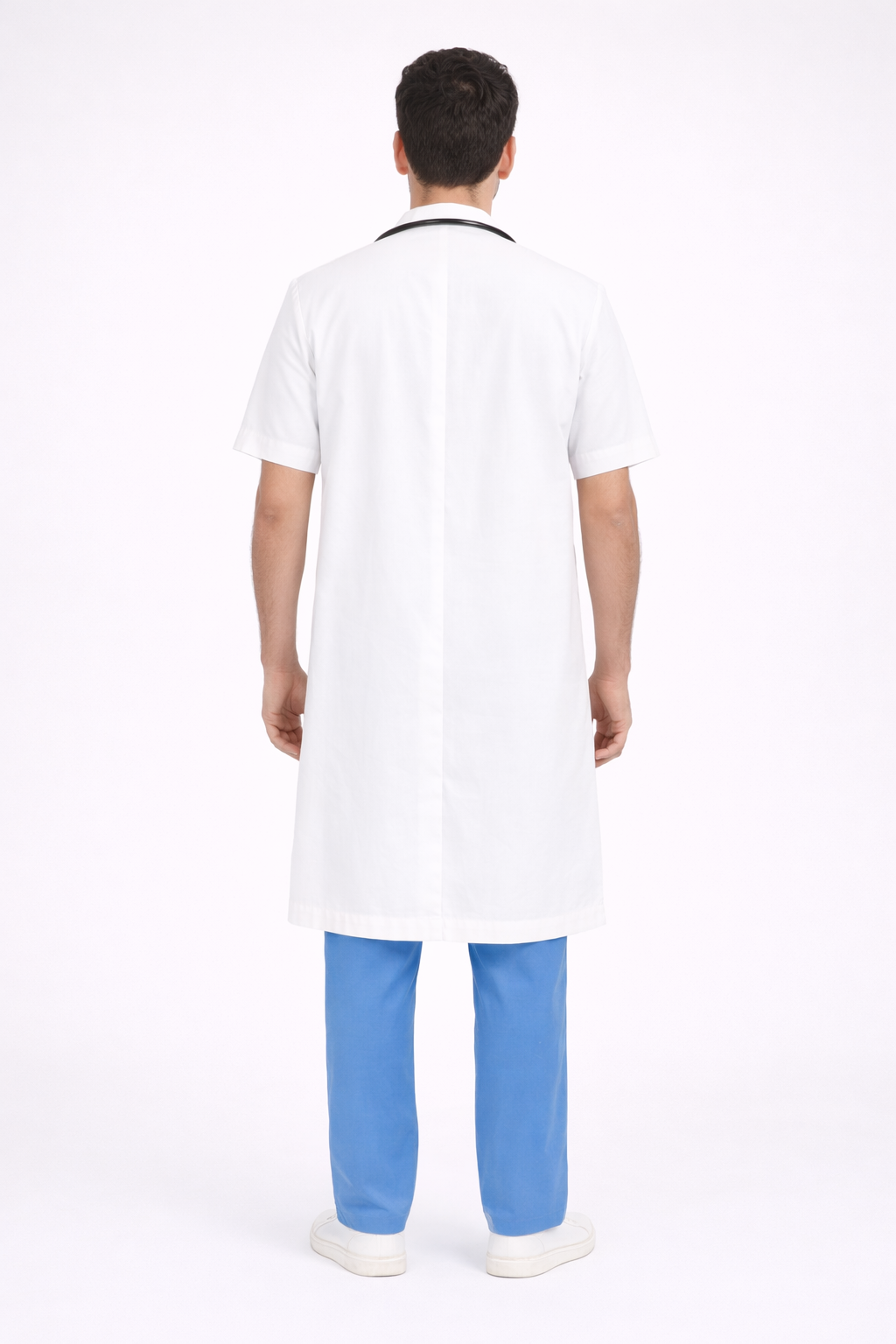 Half Sleeve Doctor Apron for Men – 3 Pockets | Long-Length Medical Coat | White