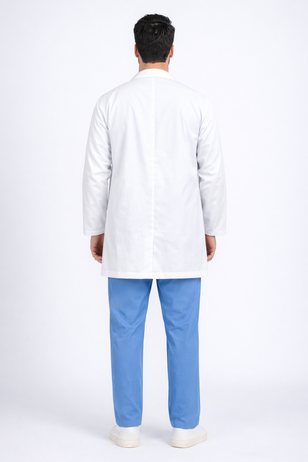 Full Sleeve Doctor Apron for Men – 3 Pockets | Short Medical Coat | White