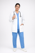 Full Sleeve Doctor Apron for Women – 3 Pockets | Short Medical Coat | White