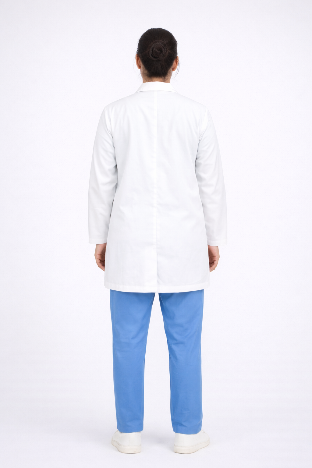 Full Sleeve Doctor Apron for Women – 3 Pockets | Short Medical Coat | White