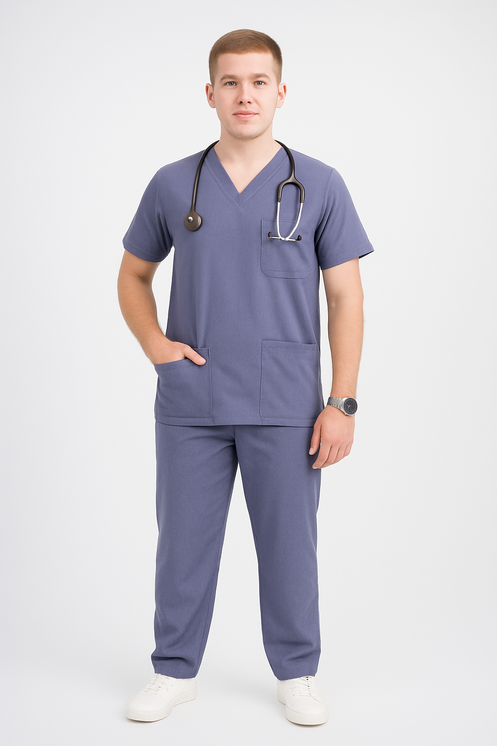 Male Scrub Suit – 5 Pockets | Grey | Premium Cotton-Blend Medical Uniform - Zylacia