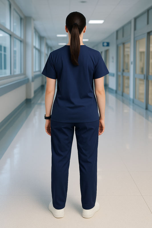 Women’s 5-Pocket Scrub Suit in Navy Blue | Comfortable & Breathable Cotton-Blend Medical Uniform