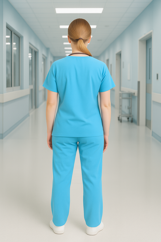 Women’s 5-Pocket Scrub Suit in Sky Blue | Comfortable & Breathable Cotton-Blend Medical Uniform