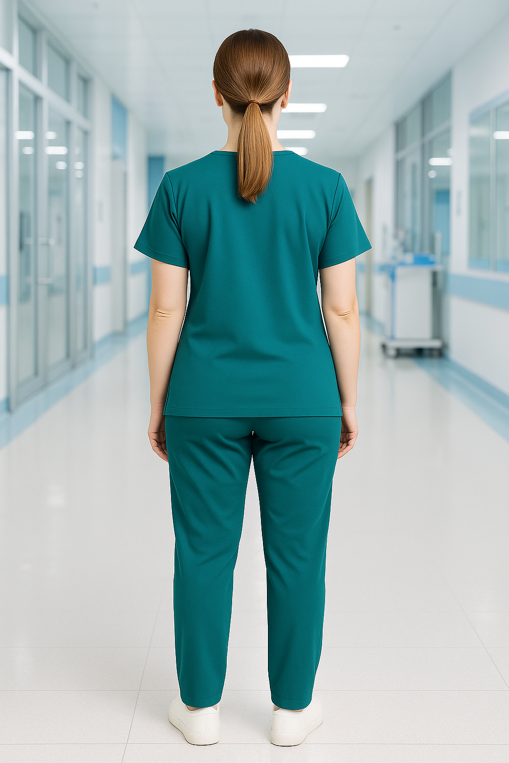 Women’s 5-Pocket Scrub Suit – Teal | Soft & Durable Cotton-Blend Medical Uniform