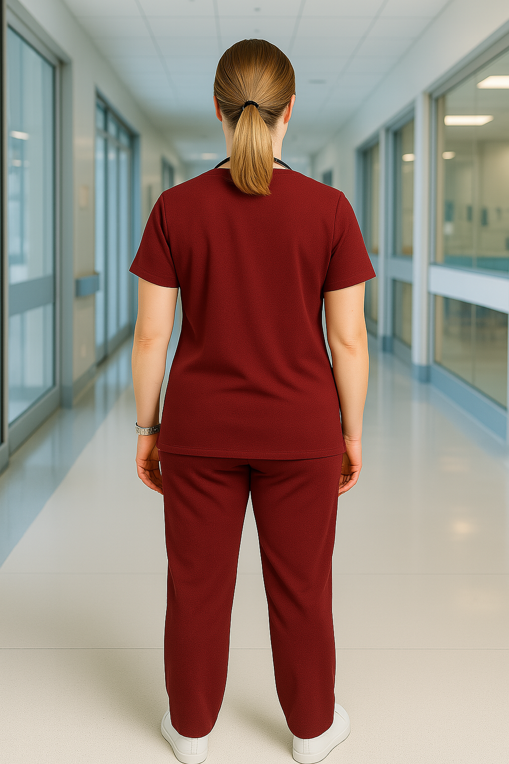 Women’s 5-Pocket Scrub Suit in Maroon | Comfortable & Breathable Cotton-Blend Medical Uniform