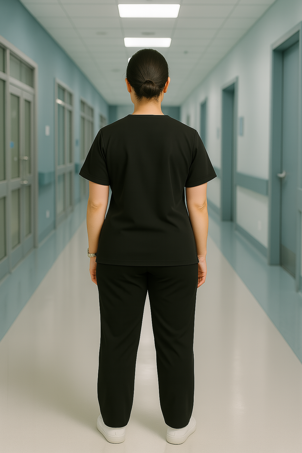 Women’s 5-Pocket Scrub Suit in Black | Breathable & Comfortable Cotton-Blend Medical Uniform