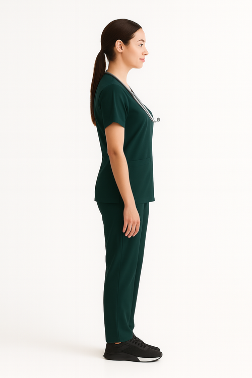 5-Pocket Scrub Suit in Bottle Green