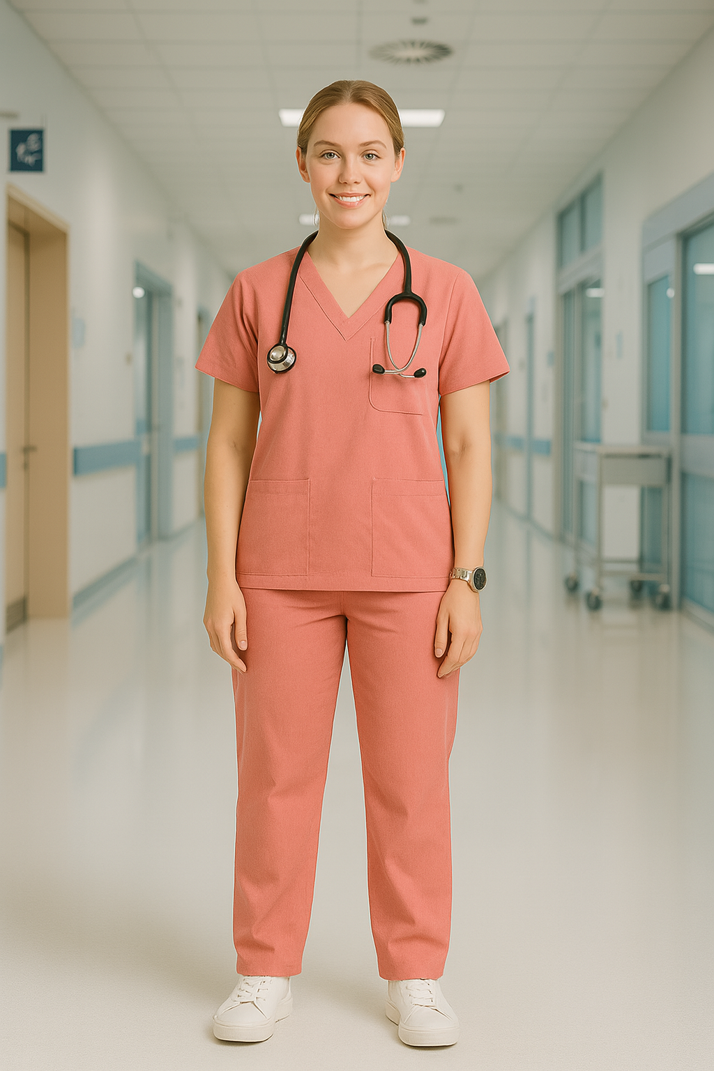 Women’s 5-Pocket Scrub Suit in Pink | Soft & Comfortable Cotton-Blend Medical Uniform